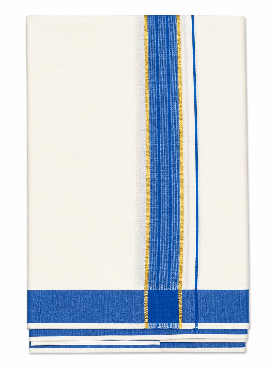 sri raajam textiles Traditional Mens 100% Pure Cotton Kerala Dhoti, Cream Off White Colour, Zari Border 3.80 Metres Size Double Layer Mundu/Veshti-picture-20