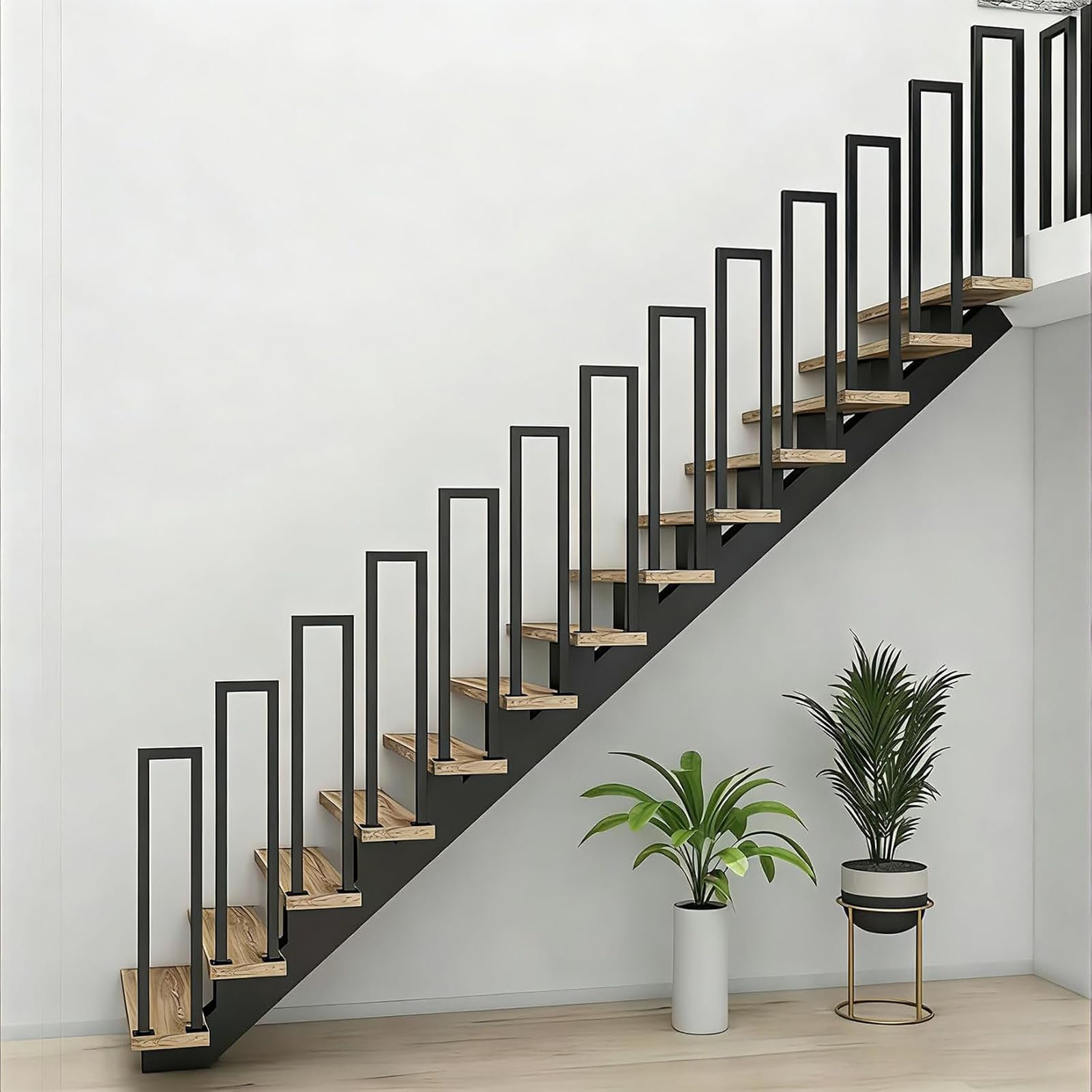 Hgtrh Black U Shaped Stair Handrail, Outdoor Indoor Wrought Iron Hand Rail Guardrail, Non-Slip Wrought Iron Step Railing, For Porch, Loft, Corridor, Garden Fence Armrest 85Cm