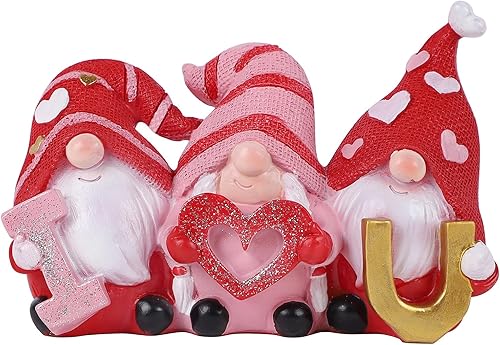 Juegoal Estatua de gnomos de San Valentín, gnomo de resina roja "I Love U", decoración de San Valentín, adorno de mesa de regalo de San Valentín,