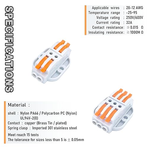 Miniatura 22 de Conectores de cable de palanca, paquete surtido de 75 conectores de cable, kit de conectores de empalme compacto para cables eléctricos, cables
