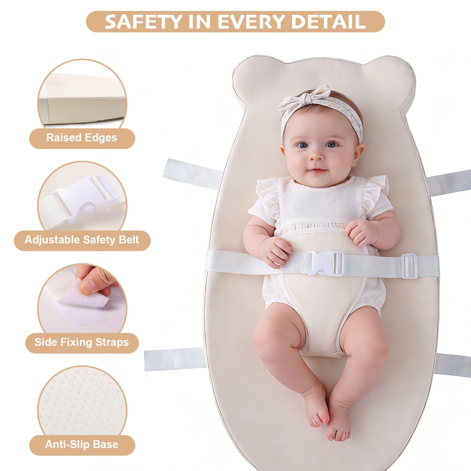 Baby Changing Pad, Waterproof & Wipeable Soft Diaper Changing Mat with PU Cover, Contoured Baby Changing Pad for Dresser & Table, with Non-Slip Safety Belt, Portable & Lightweight,Large Cushioned Foam - 2
