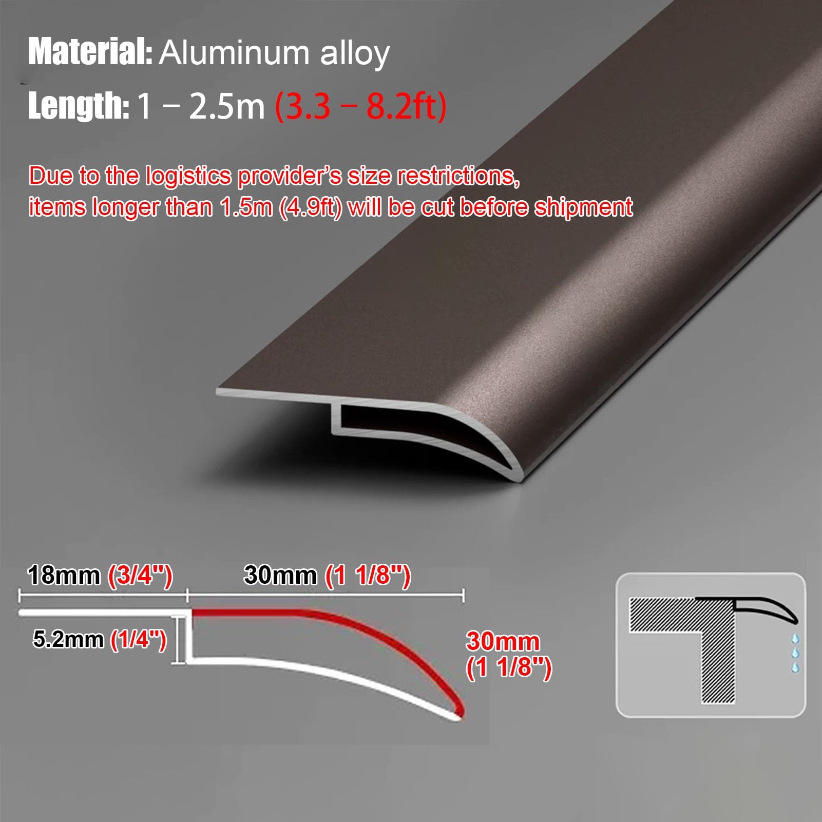 Vierteaguas Muro Exterior Deflector de Borde para Goteo en Tejado | Barrera de Aluminio Contra el Agua para Paredes Exteriores, Alféizares de Ventanas y Puertas Exteriores(Brown,2.5m(8.2ft))