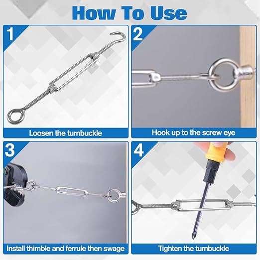Kit de 6 tensores ajustables de acero inoxidable 304 tipo gancho y ojal, M4 y M6, para cables metálicos, toldos, bricolaje y tendederos miniatura 4