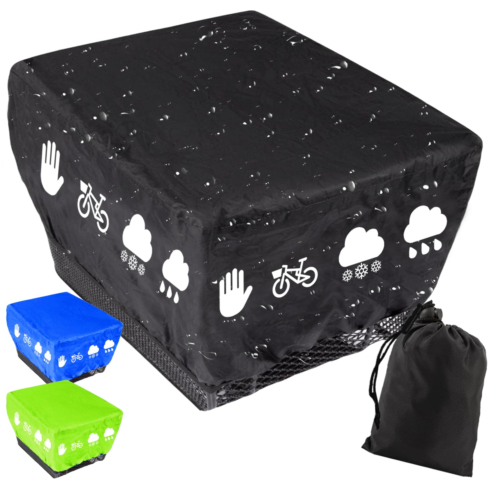 Copertura Antipioggia, Cestino Bicicletta Anteriore, Cestino Bicicletta Posteriore, 46x32x20 cm, Copertura Antipioggia Per Cestino Bici Con Strisce Riflettenti