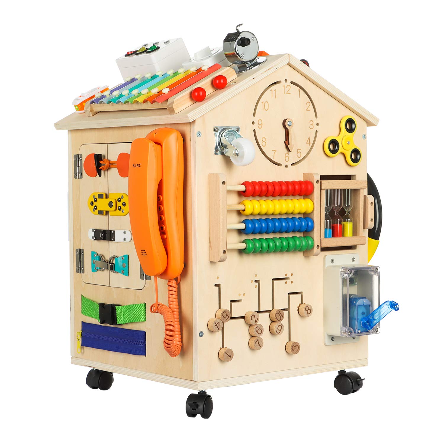 Genenic Busy Board House for Toddlers-38-IN-1 Active Busy Board House Toys Learn to Dress Toys for 3+ Year Old Kids - Learning Toy for Airplane or Car Travel and Music