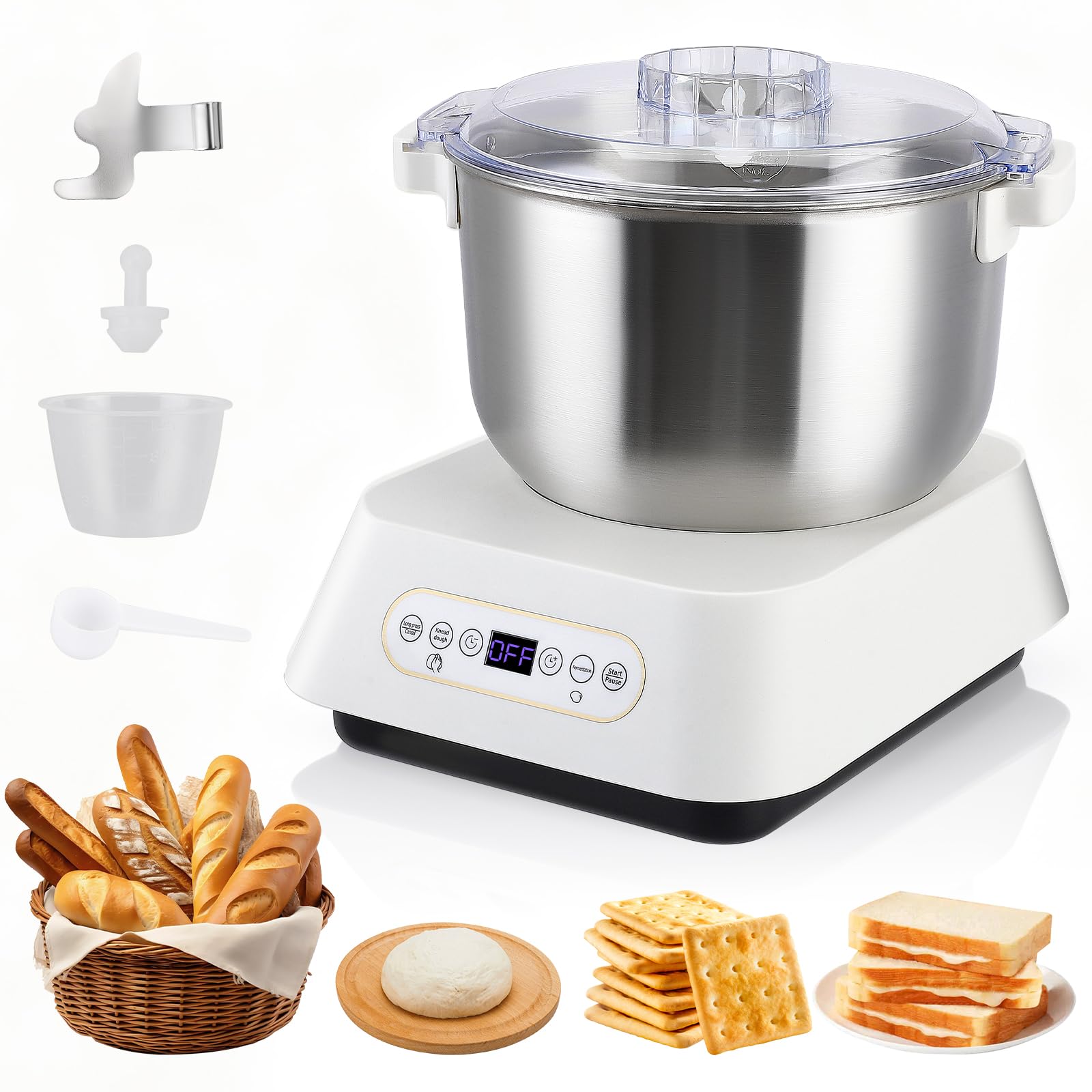 7L Dough Mixer, Stainless Steel Stand Mixer for Baking with Thermostatic Fermentation 25-38℃ & Intelligent Timer, Automatic Kneading Machine for Home Baking, Dough Maker with Split Design