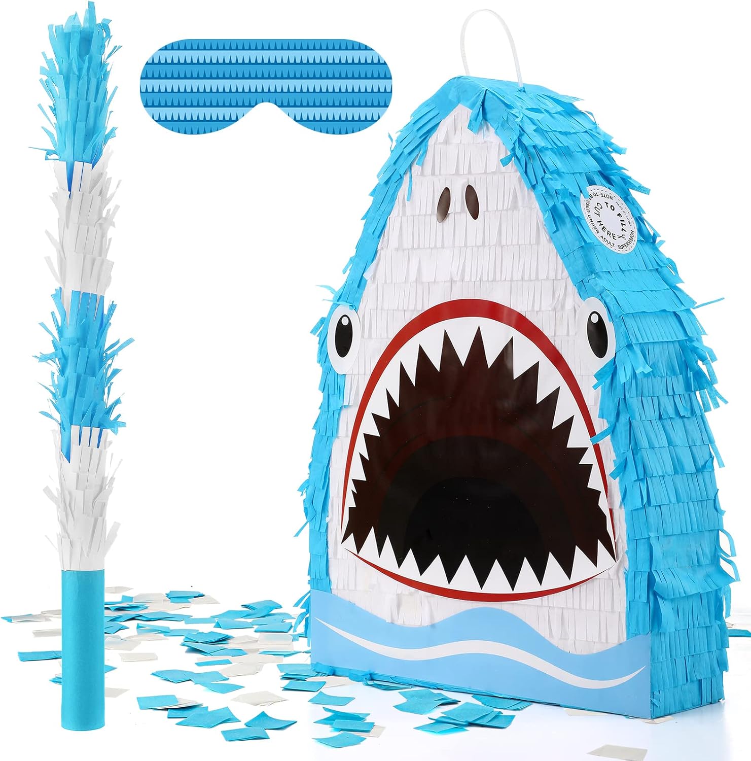 Libima Small Shark Piñata 16.5 Inch Piñatas for Birthday Party Decorations Shark Themed Party Supplies with Piñata Blindfold and Bat for Kid Adult