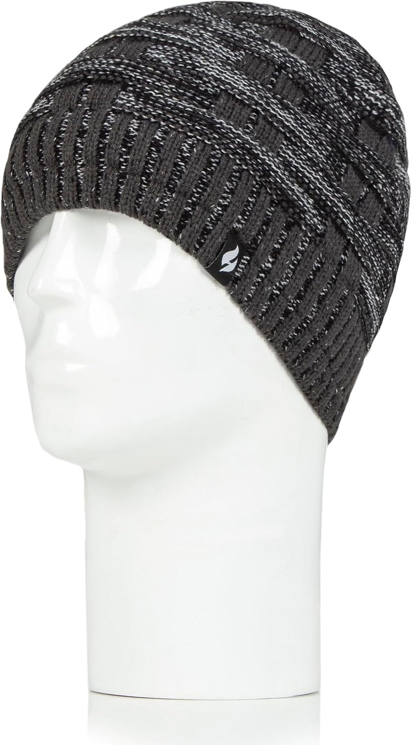 HEAT HOLDERS Men's Shaun Snowsports Basketweave Knit Hat Charcoal/Cream/One Size