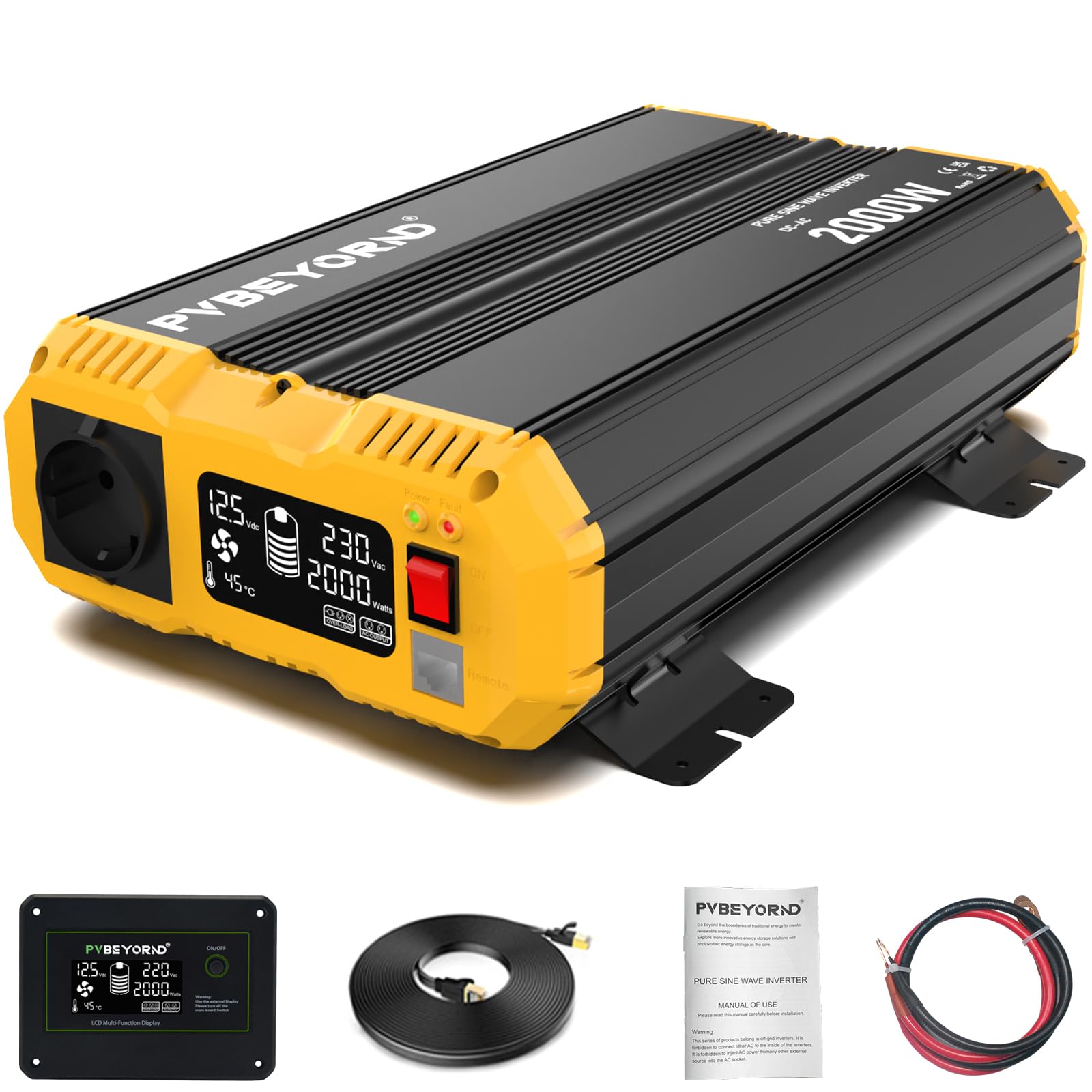Falownik 12 V na 230 V, czysta sinusoidalna 2000 W/4000 W, przetwornica napięcia 12 V 230 V, z zewnętrznym kontrolerem, nadaje się do urządzeń gospodarstwa domowego i kamperów