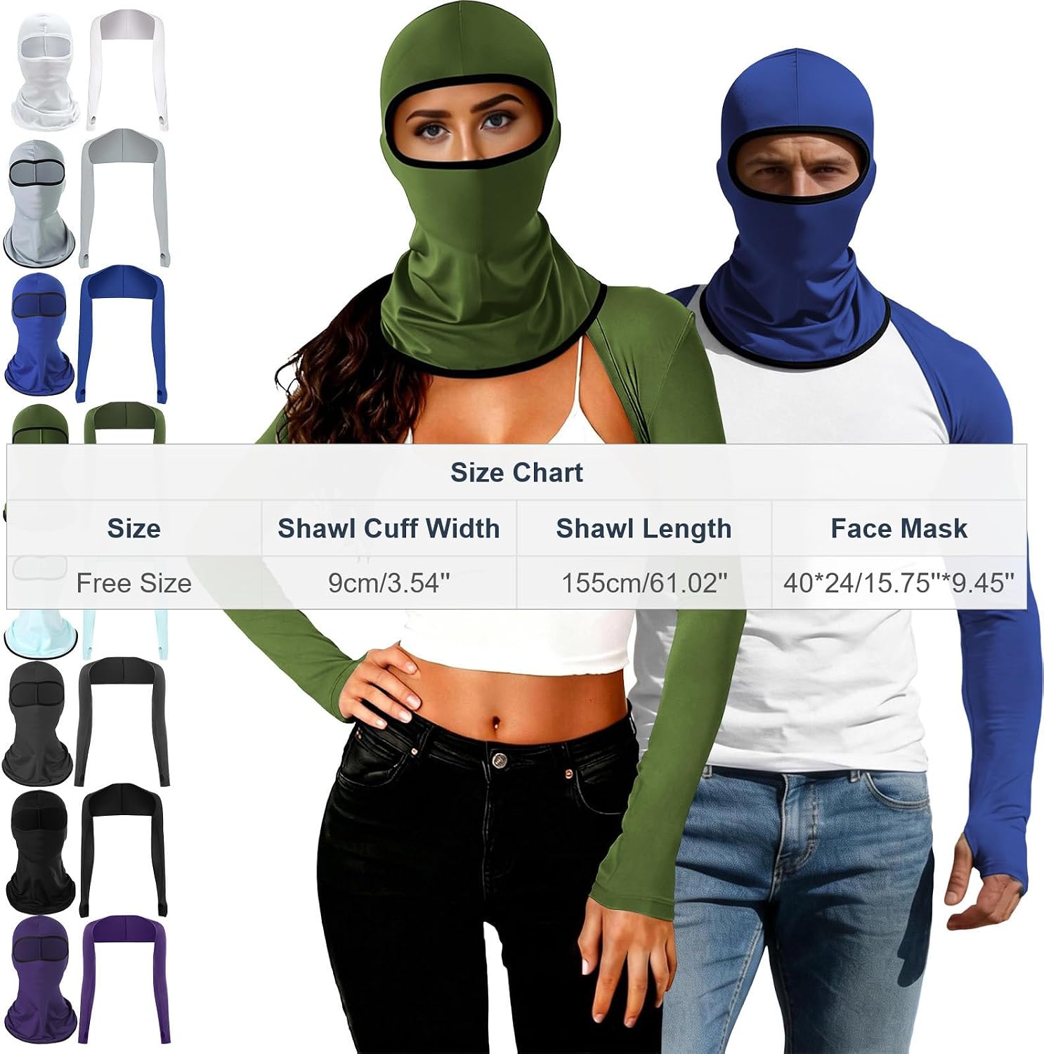 Women's UPF 50+ Face Cover and UV Sleeve Wrap Cooling Sun Protection Summer Set for Fishing Travel Hiking One Size