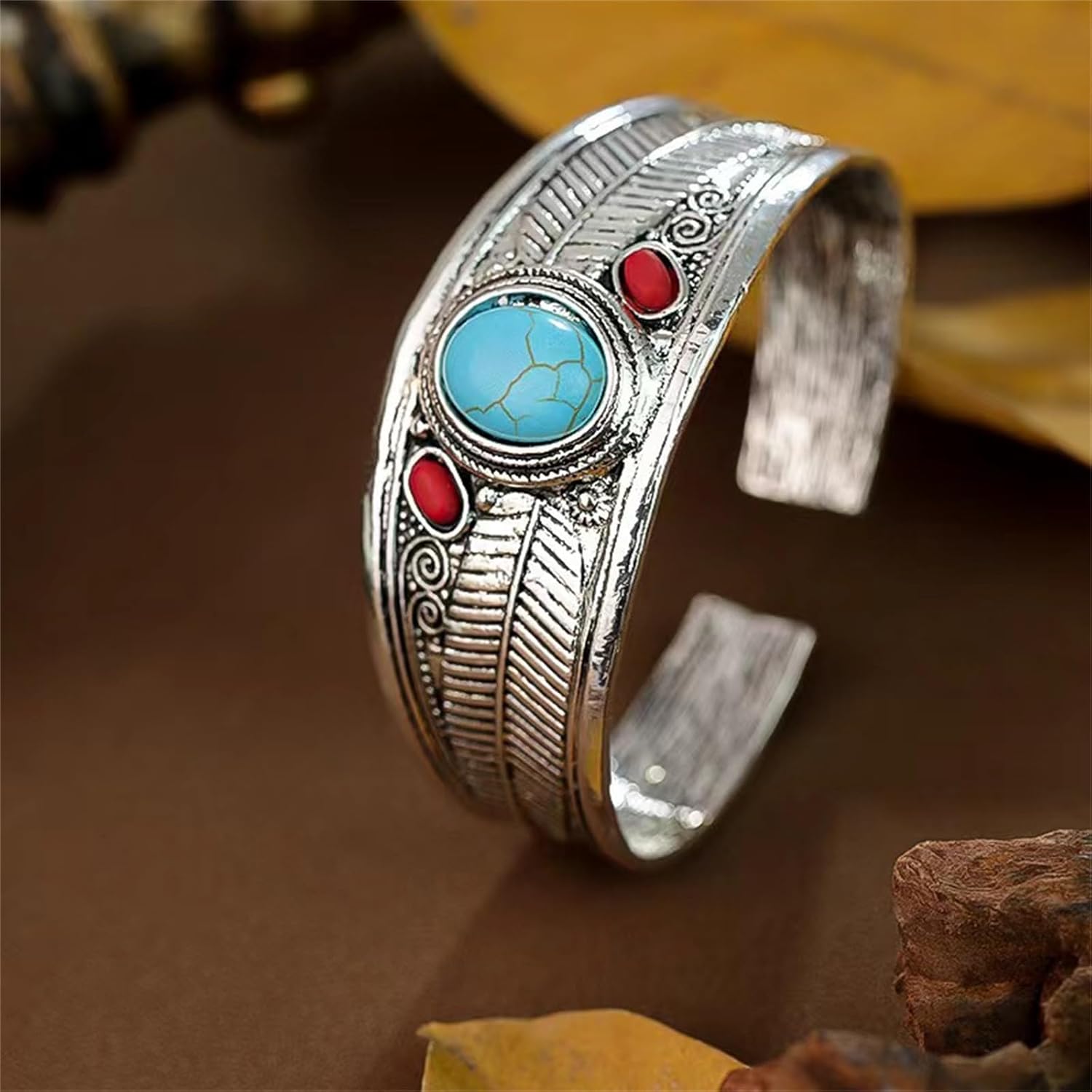 Bohemian Turquoise Cuff Bracelet for Women,Vintage Chunky Adjustable Turquoise Stone Cuff Bangle Simple Cowgirl Bangle Bracelets Minimalist Western Bracelet - Image 5