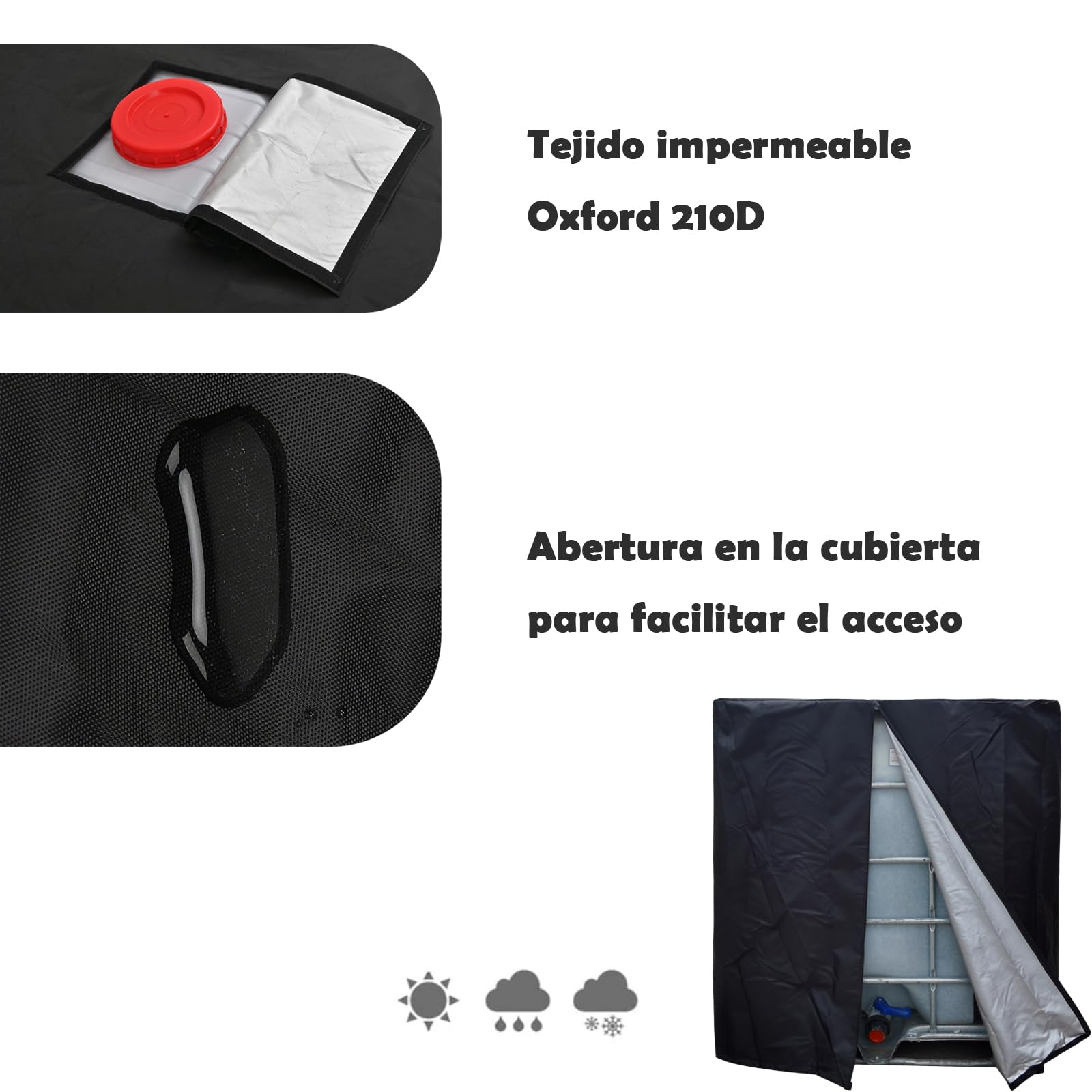 IBC Cubierta para Depósito de Agua 1000 litros, 210D Funda Depósito Agua, Cremallera Reforzada 120×100×116cm, Antipolvo Anti UV, Lona Cubierta Protectora (Green)