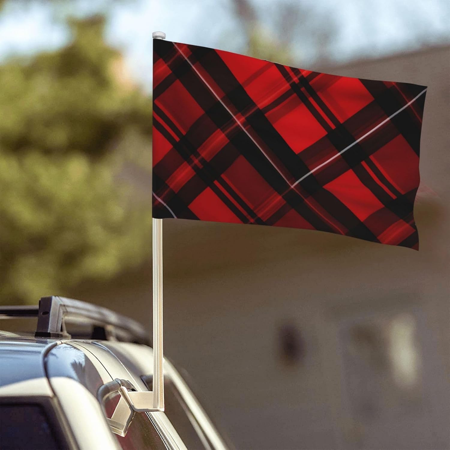 Red And Black Plaid Car Flags 12"X18" Double Sided Fade Resistant Car Window Clip Flag Double Stitched Mini Handheld Flag Banner For Most Vehicle Window