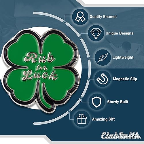 Miniatura 5 de ClubSmith Lucky - Marcador de pelota de golf con clip magnético para sombrero, trébol irlandés y trébol, marca de alineación premium, accesorios de