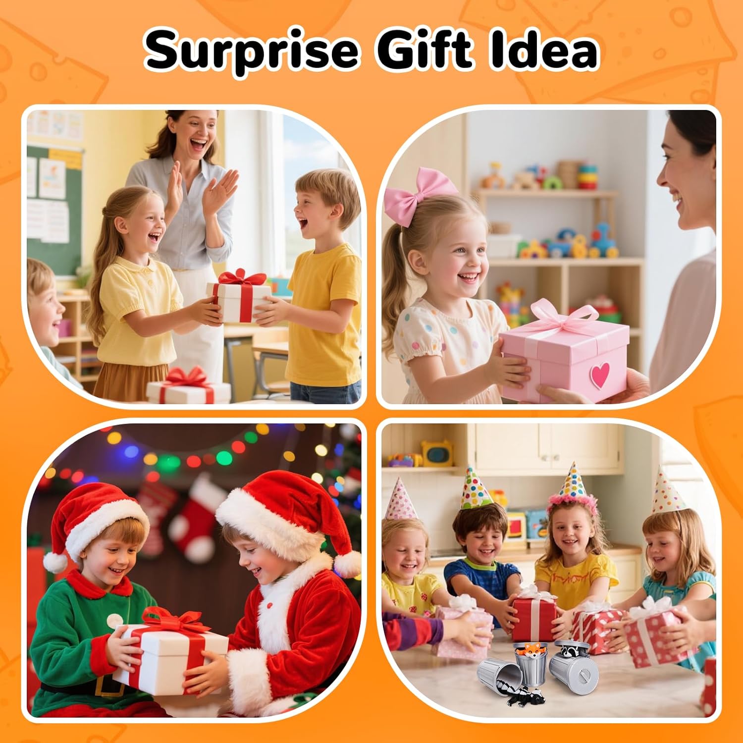 3PCS 3D Printed Raccoon, Fox, Skunk with Trash Can Set, 3.94In/10CM Mischievous Articulated Raccoon in a Trash Can, 3D Printed Fidget Toys for ADHD Autism, Cute Animal for Desk Decoration