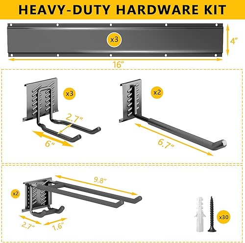 Miniatura 5 de Organizador de herramientas de garaje para montaje en pared, sistema de almacenamiento de garaje resistente de 48 pulgadas y organizador de