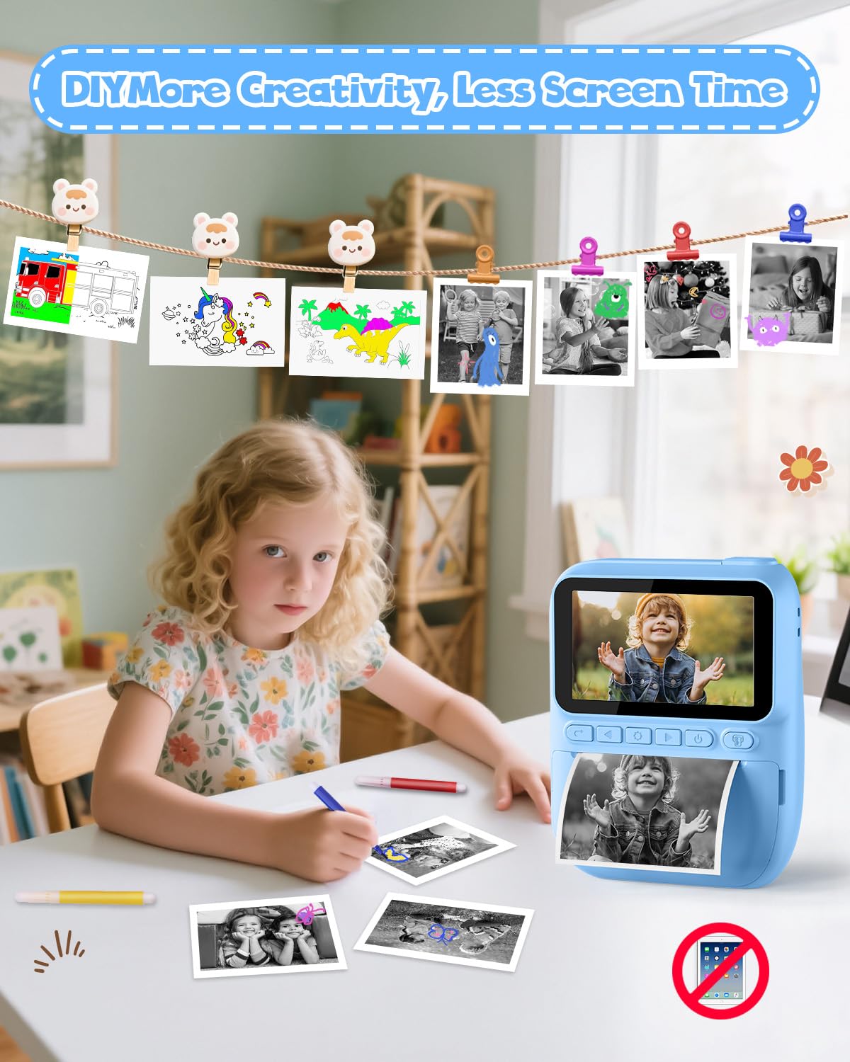 Kinderkamera Sofortbildkamera 3,0 Zoll 1080P Digitalkamera mit Druckerpapier & 32GB Karte für 3-10 Jahre Blau