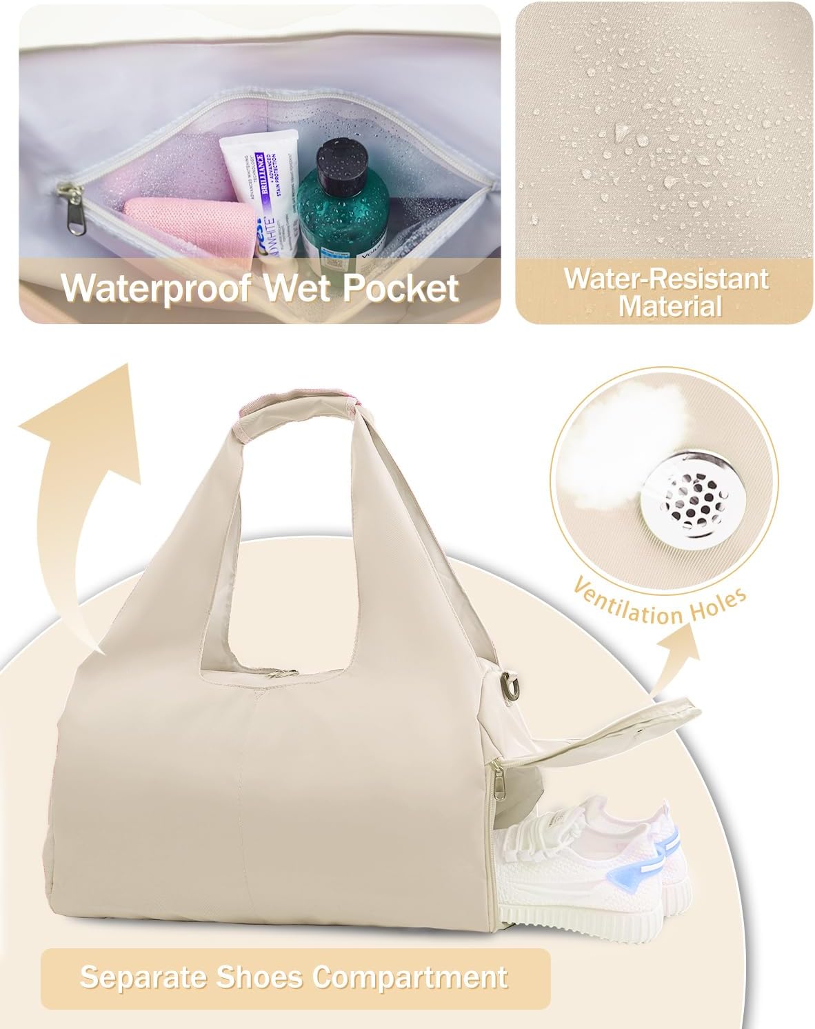 Gym Bag for Women with Shoe Compartment Yoga Mat Bag with Wet Pocket and Water Bottle Holder Weekender Bag with Strap - Image 2