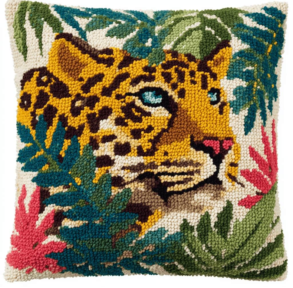 Latch Hook Cushion Kit,Jungle Leopard DIY Throw Pillow Cover 43X43Cm
