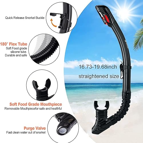 Miniatura 5 de Equipo de esnórquel para adultos y jóvenes, máscara de buceo antivaho y esnórquel seco de silicona para buceo, pesca subterránea, apodeo