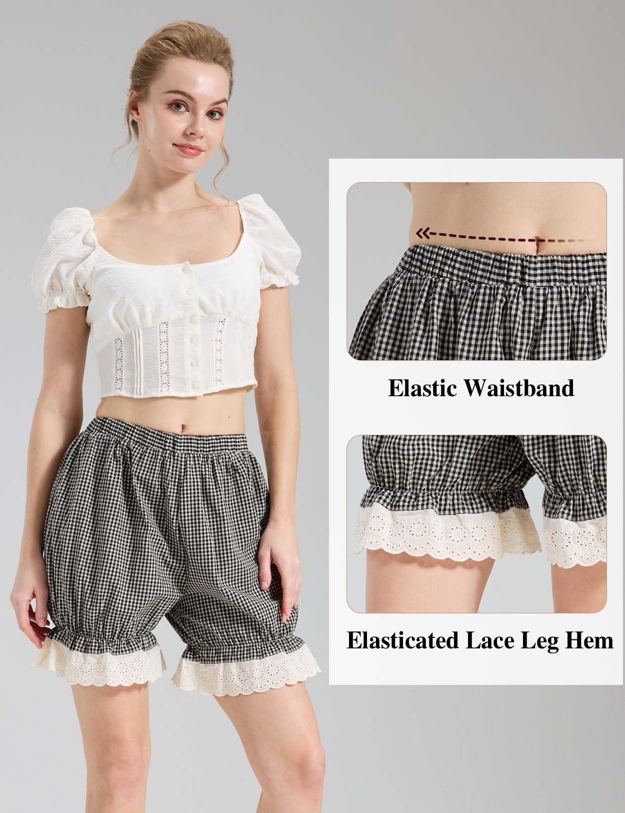 BEAUTELICATE Gingham Bloomers damskie szorty bawełniane czółenka z koronką na Oktoberfest