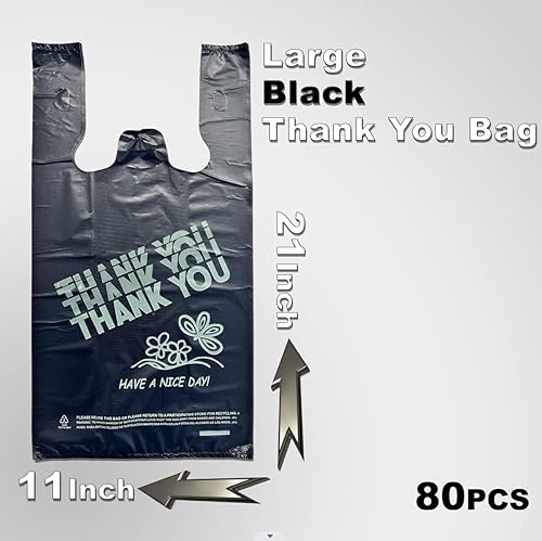 Miniatura 4 de YoYoRain Black Thank you bags, HEAVY DUTY 22MIC, Black Plastic Bags with handle,