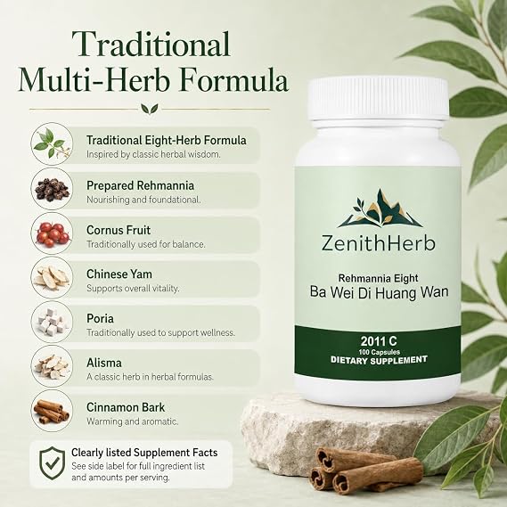 ZenithHerb-Ba Wei Di Huang Wan/Rehmannia Eight,200 Count | 100 Capsules/Bottle,2 Bottles