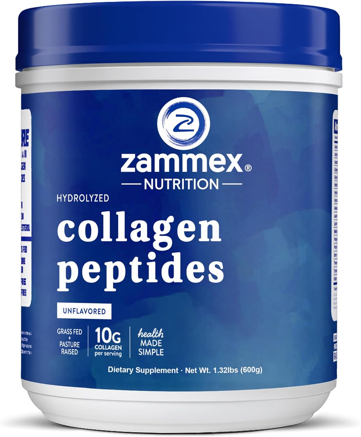 Zammex Premium Collagen Peptides Powder Unflavored,Hydrolyzed Proteins Types I & III, Supports Hair, Skin, Nails, Joints, Grass Fed, Non-GMO, Gluten-Free,Paleo & Keto Friendly,60 Servings