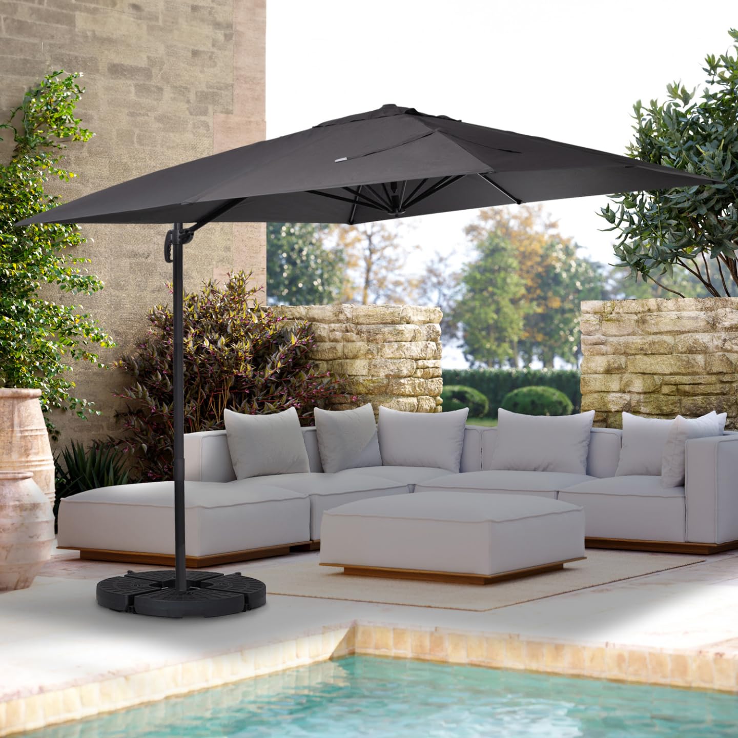 IDMarket - Parasol déporté inclinable rotatif 360 CALVI gris 3x3 M