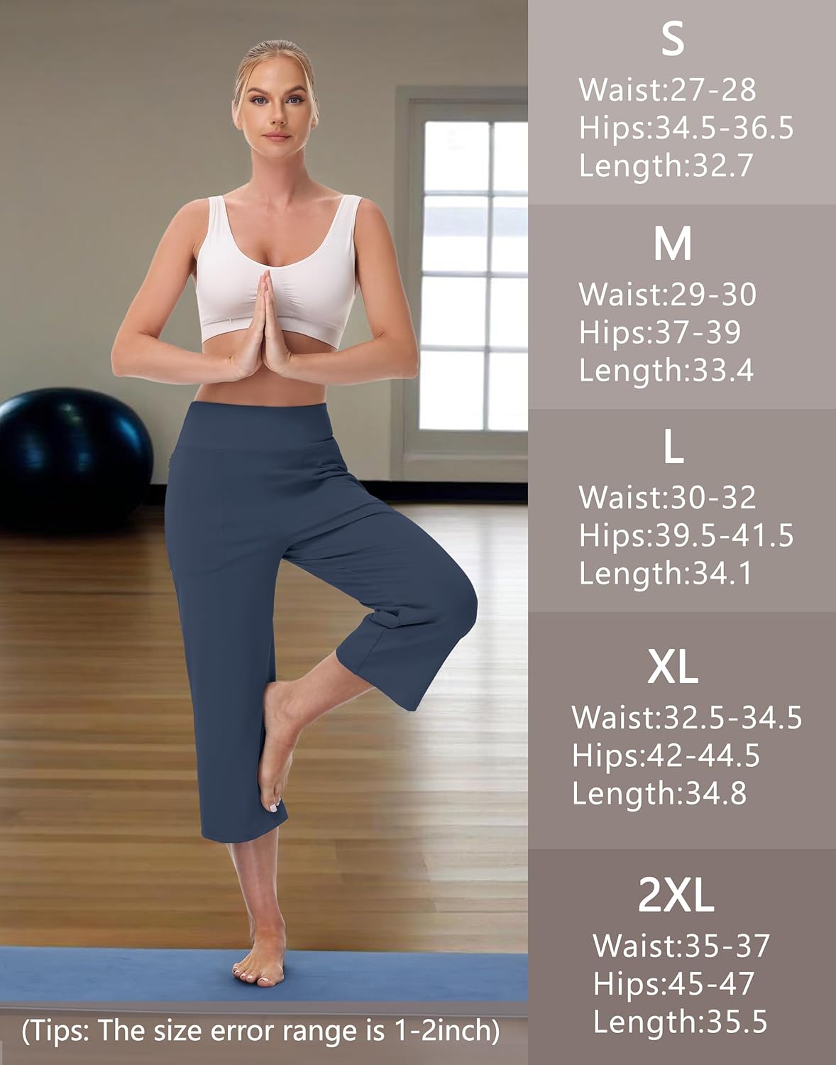 Capri Pants for Women - Cropped Wide Leg Yoga Pant with Zipper Pockets Tummy Control Loose Casual Summer - Image 6