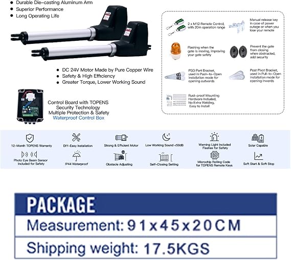 Electric Gate Opener Kit - Heavy Duty Dual Wing Automatic Swing Gate Motor with Complete Hardware for Driveway and Fence Installation