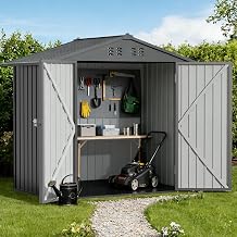COMHOMA 6'x4' Shed Outdoor Storage Metal, Weatherproof Garden Utility Tool House with Lockable Doors & Adjustable Shelving, Ventilated Backyard Workshop,Grey