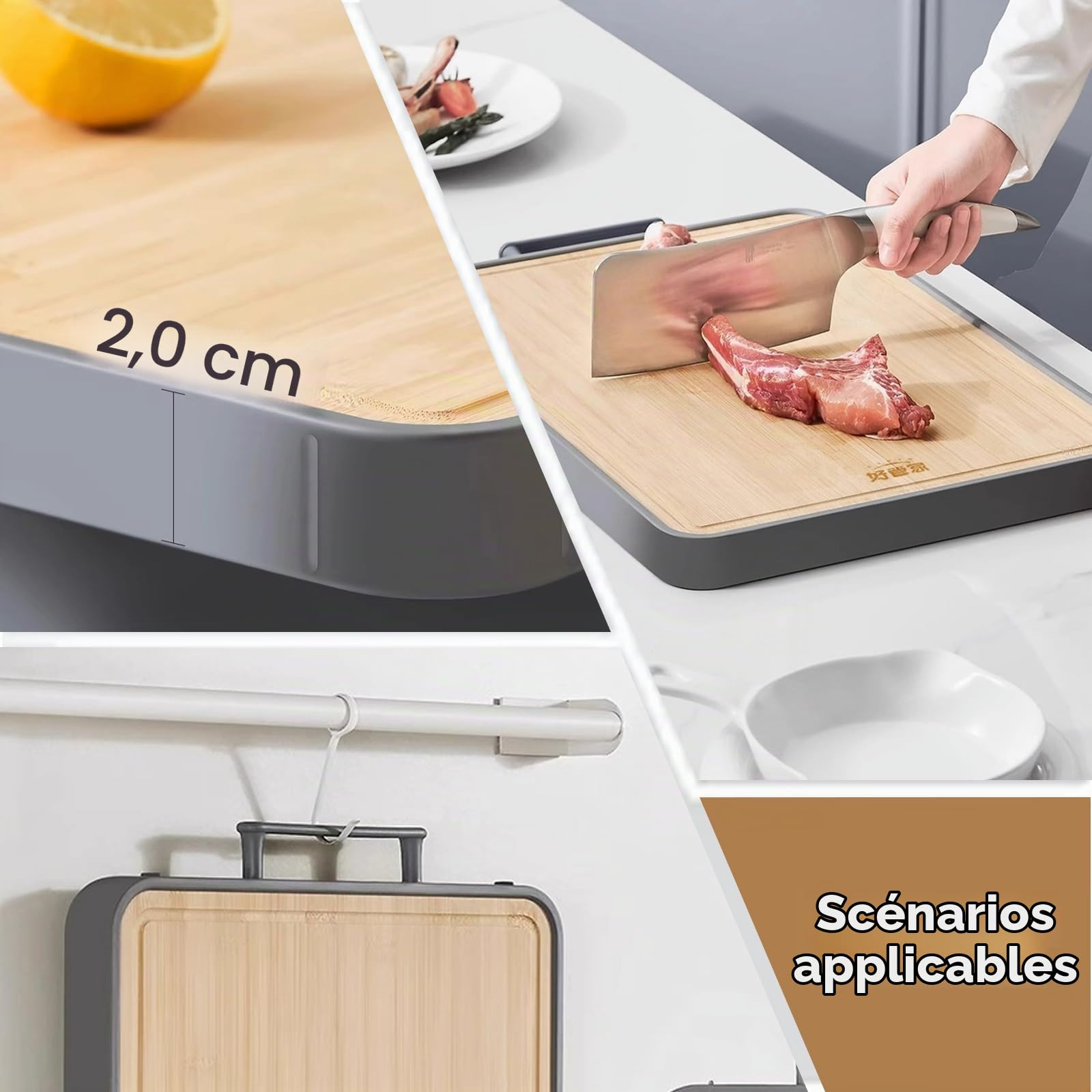 Planches à découper pour la cuisine - Planche à découper en titane - Planche à découper en acier inoxydable - Planche à découper double face - Avec rainure à jus - Antidérapantes - Antiadhésives et