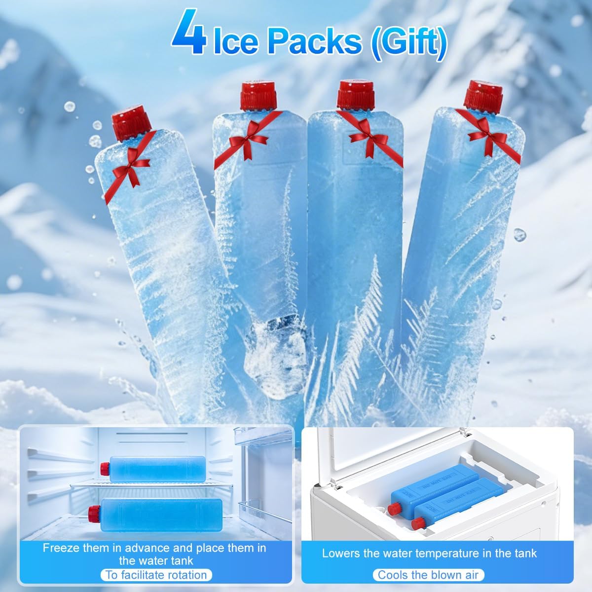 Portable Air Conditioners, 3-in-1 AC Cooling Fan 3 modes 3-Speed with Remote Control & 4 Ice Boxes, Evaporative Air Cooler with Large Tank 20H Cooling, for Home, Bedroom, Kitchen (White)