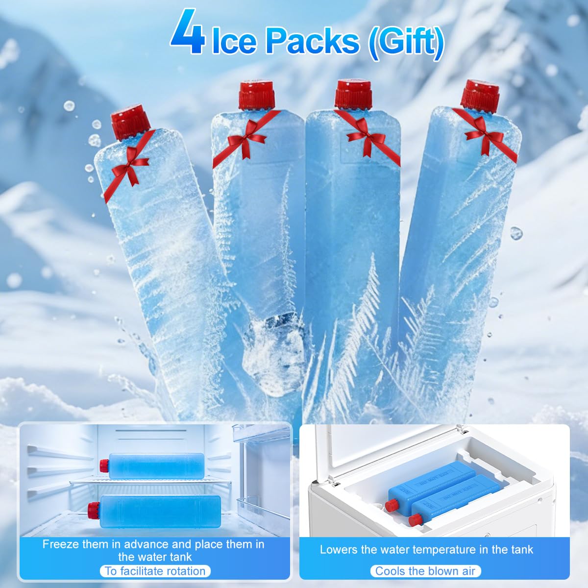 Portable Air Conditioners, 3-in-1 AC Cooling Fan 3 modes 3-Speed with Remote Control & 4 Ice Boxes, Evaporative Air Cooler with 8L Tank for 20H Cooling, for Home, Bedroom, Kitchen, Living Room (White)