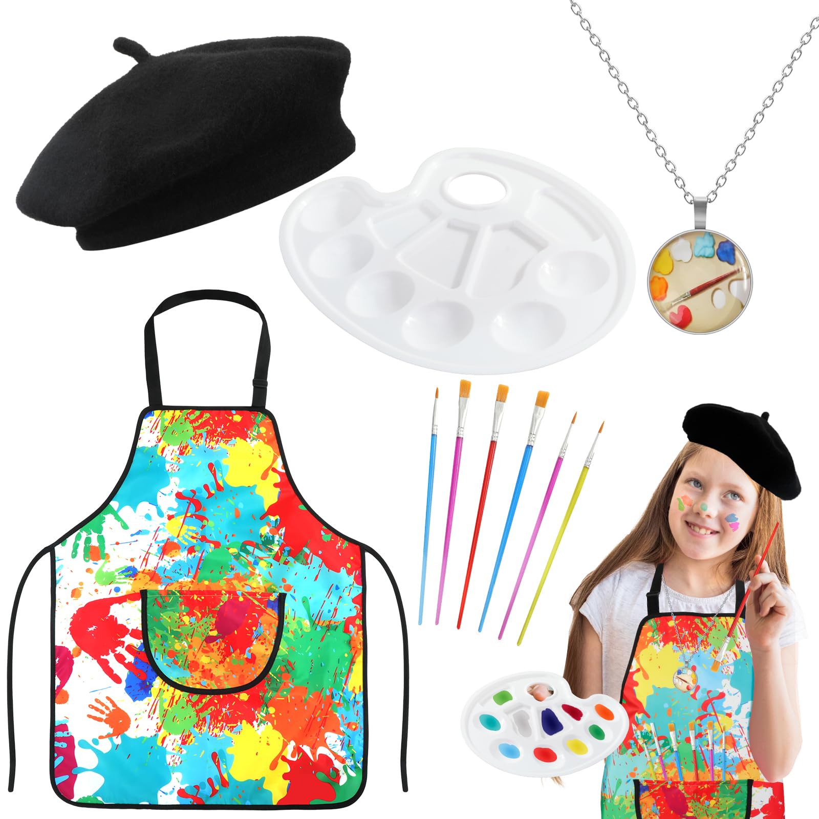 XEPST 4 PZ Artista Costume per le Ragazze dei Ragazzi-Bambini Artista Costume Accessori Set con i Bambini Grembiuli Cappello per i Costumi di Halloween Career Day Costume di Carnevale Cosplay