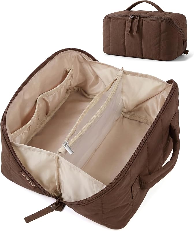 Necessaire de maquiagem BAGSMART acolchoada, abertura ampla, marrom Chocolate, Pacote com 1