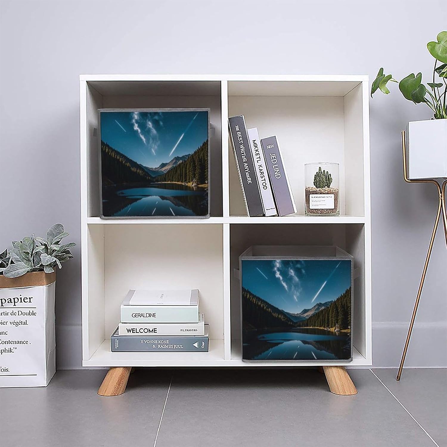 Meteors in The Night Sky Foldable Storage Box with Handles, Durable Oxford Storage Cubes, 2PCS Collapsible Closet Organizer for Home, Shelf, Office, Travel