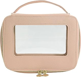 Qiebenav Bolsa de almacenamiento portátil con asa de almacenamiento transparente y visible, color rosa