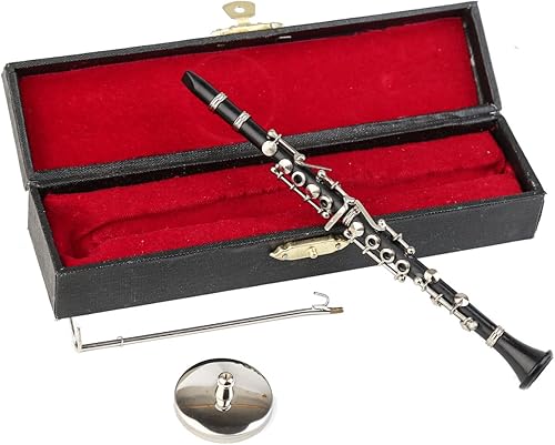 Miniatura 5 de Dselvgvu - Clarinete miniatura con soporte y estuche, mini instrumento musical réplica en miniatura, modelo de casa de muñecas, mini clarinete para