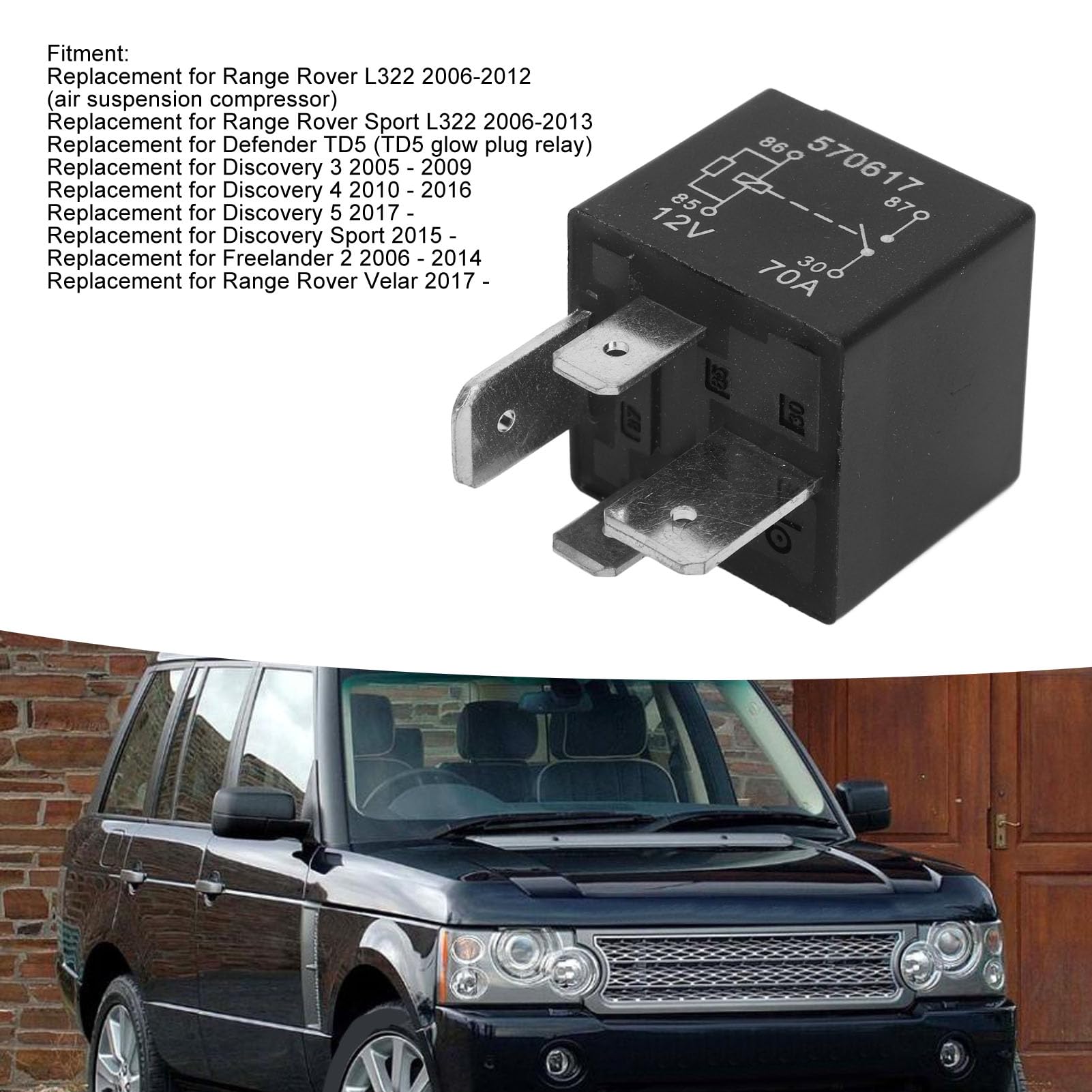 Acouto Relè Compressore Pompa Sospensioni Pneumatiche 12W 70A LR023964 YWB500220 Kit Relè Compressore Sospensioni Pneumatiche Automatico per Range