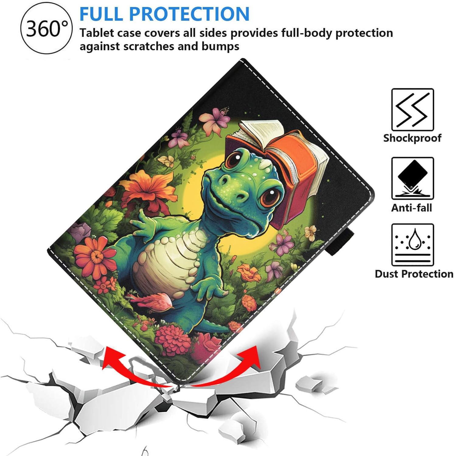 Case for Amazon Kindle Fire 7 Tablet (7" Display, 9th/7th Generation, 2019/2017 Release), Premium PU Leather Stand Cover with Auto Wake Sleep, Cute Little Dinosaur