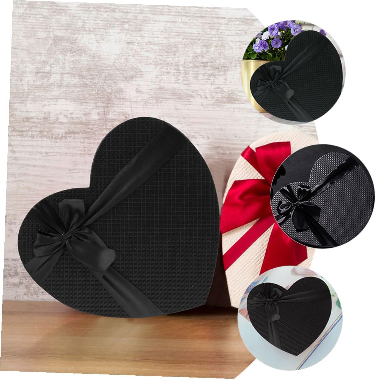 Ciieeo 2pcs Heart Shaped Decorative Boxes Large Black Cardboard Boxes with Lid for Valentine's Day Flowers Chocolates Candy Packaging