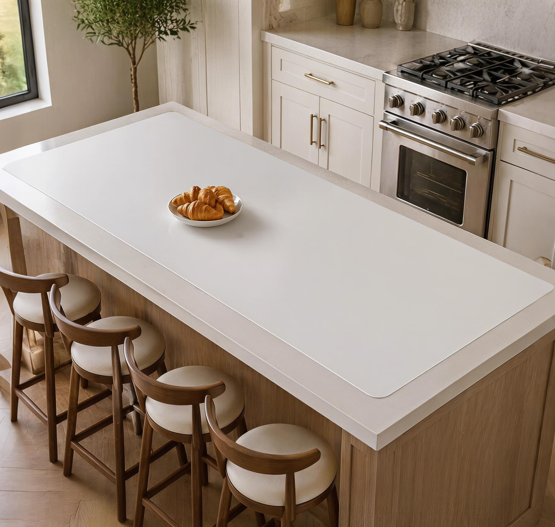 120''x24''(305cmx60cm) Extra Large Silicone Mat for Kitchen Counter, Non-Slip Heat Resistant Countertop Protector, Waterproof Durable Kitchen Mat for Countertops, Semitransparent