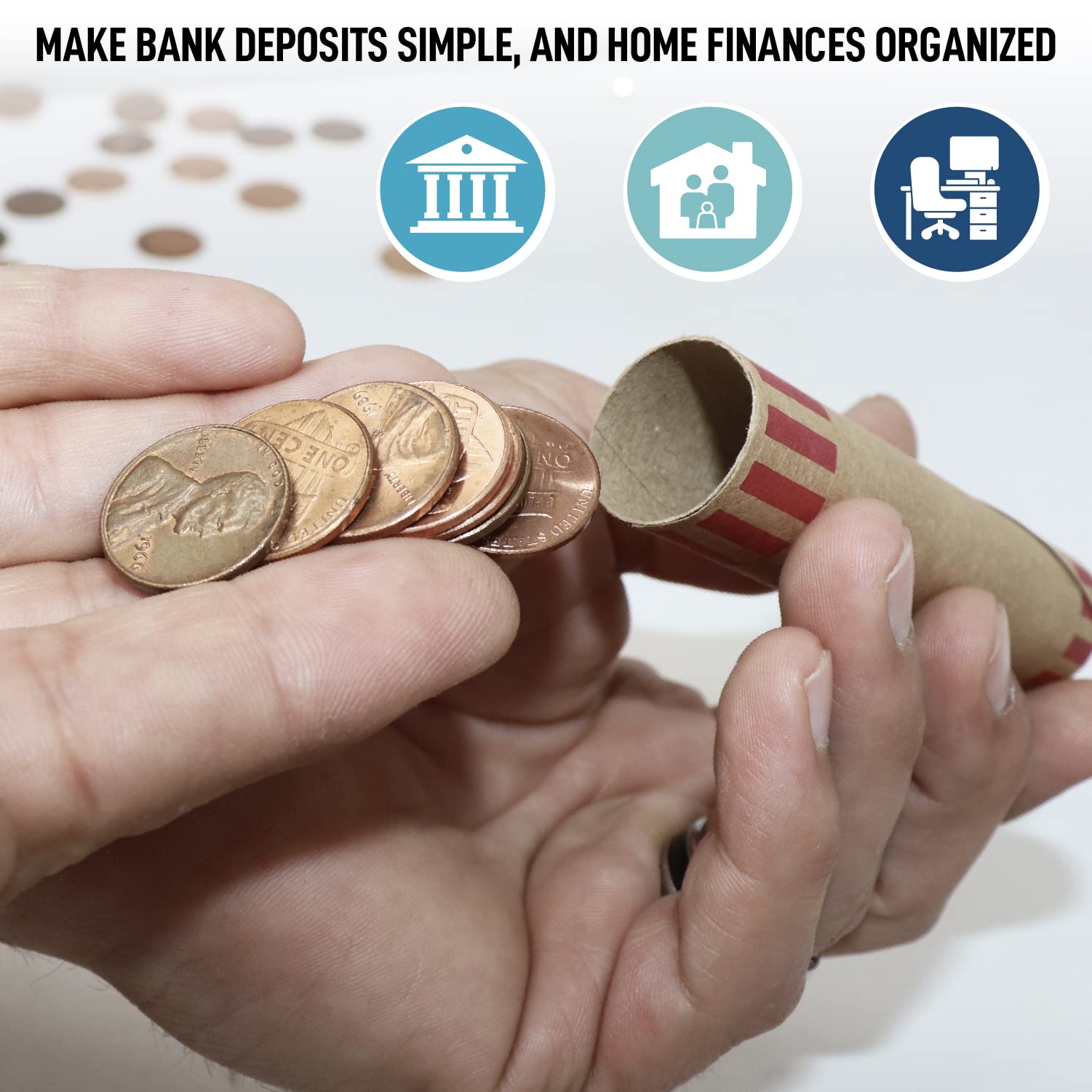 Nadex Münzrollenwickler, vorgeformt, gekräuseltes Ende, je 64 Stück, Nickel, Dimes, Pennies und Viertel, 256 Stück