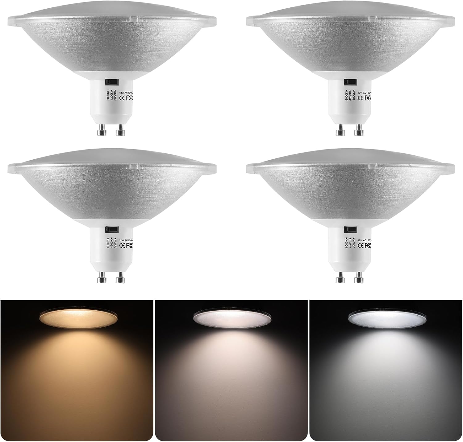 Dimmable 75R111 GU10 LED Bulbs,100 Watt Flood Light Halogen AR111 Bulb Equivalent,3 Color Selectable Warm White/Nature White/Cool White,120V 12W 4 Pack.