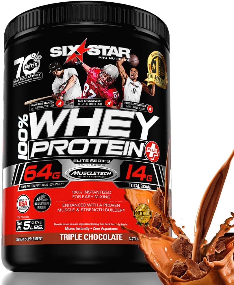 Six Star Elite Series 100% Whey Protein Powder Plus Muscle Builder, 32g Ultra-Pure Whey Protein Powder, Triple Chocolate, 5 Pound
