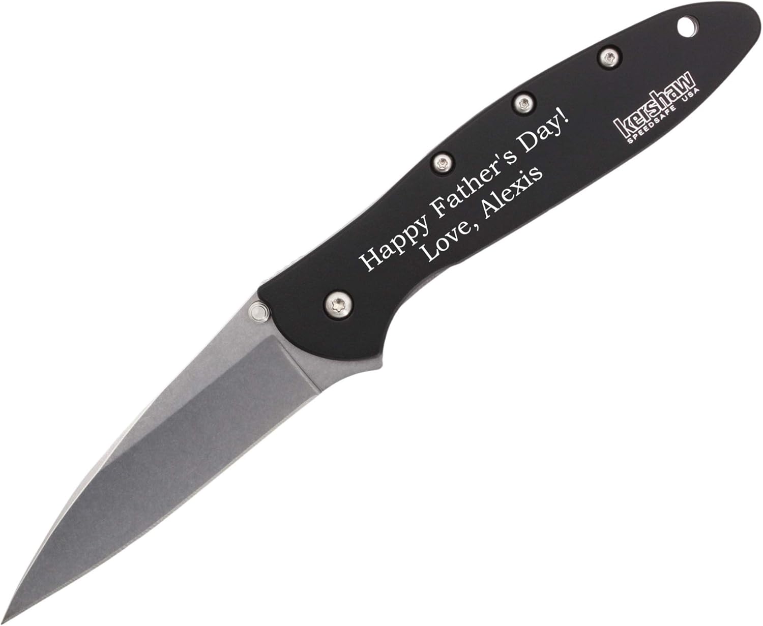 Palmetto Wood Shop Pocket Knife - Laser Engraved Custom Folding Knife Gift for Men, Kershaw Leek Pocket Knife for Camping, Hunting, Fishing, Everyday Carry, 3-inch Stonewashed Sandvik 14C28N Steel Blade, 4-inch Black Handle