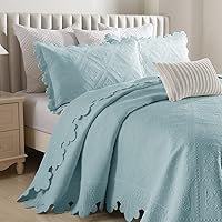 Vista 3 de vctops Juego de colcha bordada de algodón de 3 piezas, tamaño Queen, ligera, suave, sólida, con fundas de almohada para todas las estaciones