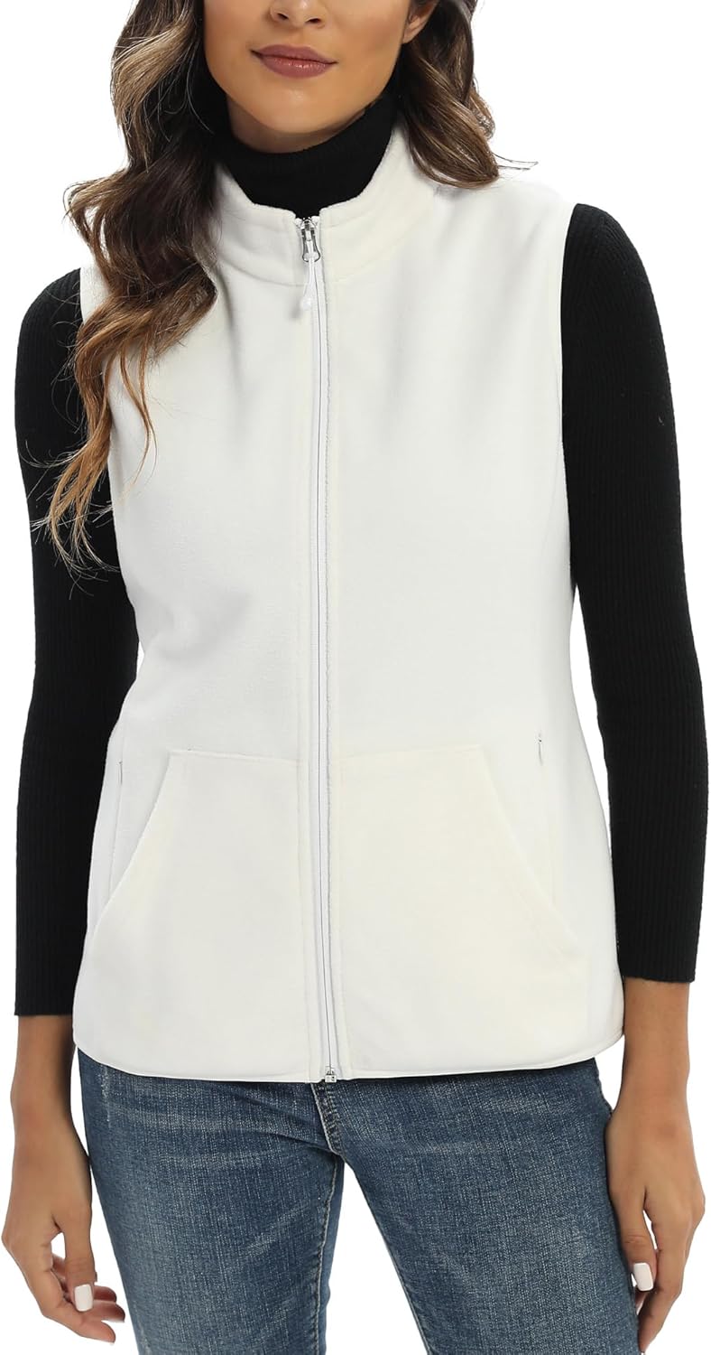 Argstar Women's Fleece Vest, Sleeveless, 6 Pockets, Lightweight, Casual, for Daily Life and Outdoor Activities